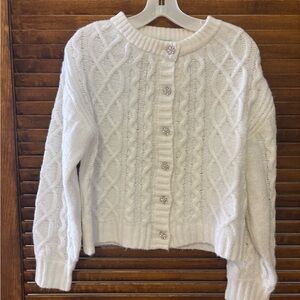 Cable-Knit Button Cardigan Sweater - White